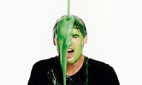 male model with green gunk on his head