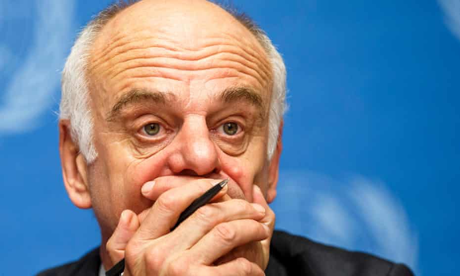 David Nabarro, UN System Senior Coordinator for Ebola, informs to the media on the response on global aid pledged to fight the Ebola outbreak in west Africa during a press conference, at the European headquarters of the United Nations in Geneva, Switzerland, 16 September 2014. David Nabarro the UN's Ebola co-ordinator has said that more than 1 billion US dollars is needed to fight the West Africa Ebola outbreak.