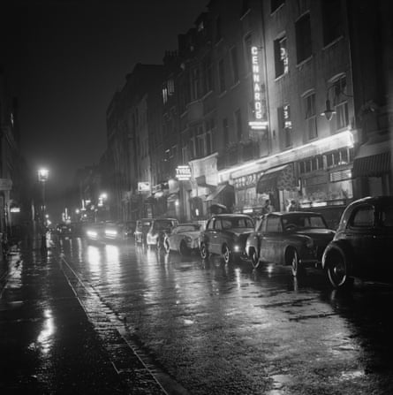 A view down Dean Street, Soho, London, August 1955.
