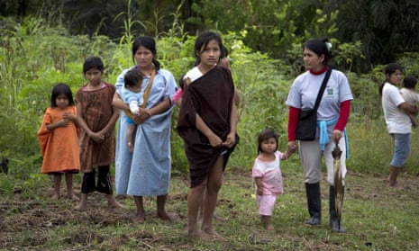 Ashéninka Indian women and girls in the hamlet of Saweto, Peru. 