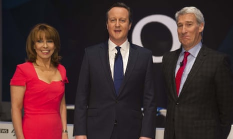 Left to right, Kay Burley, David Cameron and Jeremy Paxman before Thursday's interviews.