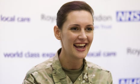 Corporal Anna Cross speaks at a press conference at the Royal Free hospital in London