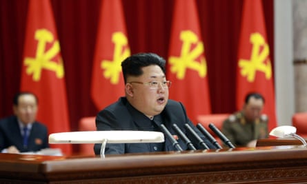 North Korean leader Kim Jong-un at a meeting of the political bureau of the central committee of the Workers' Party of Korea.