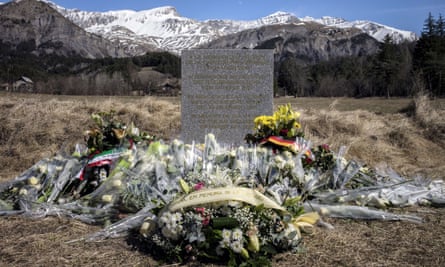 Flowers at a memorial to the victims at Le Vernet in France, close to the crash site