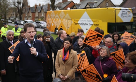 Nick Clegg, left, and Lib Dem candidate Layla Moran, centre, at Oxford West and Abingdon on Sunday.