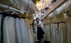 <strong>Malaga, Spain</strong> Actor Antonio Banderas walks between the handles of the float of the icon of the Virgin Mary of Tears and Favors at St. John church before the beginning of the icon’s procession as part of the Palm Sunday ceremonies