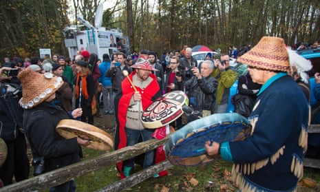 A rally against the expansion of the Kinder Morgan tar sands pipeline on Burnaby Mountain in British Columbia, Canada, in November, 2014.