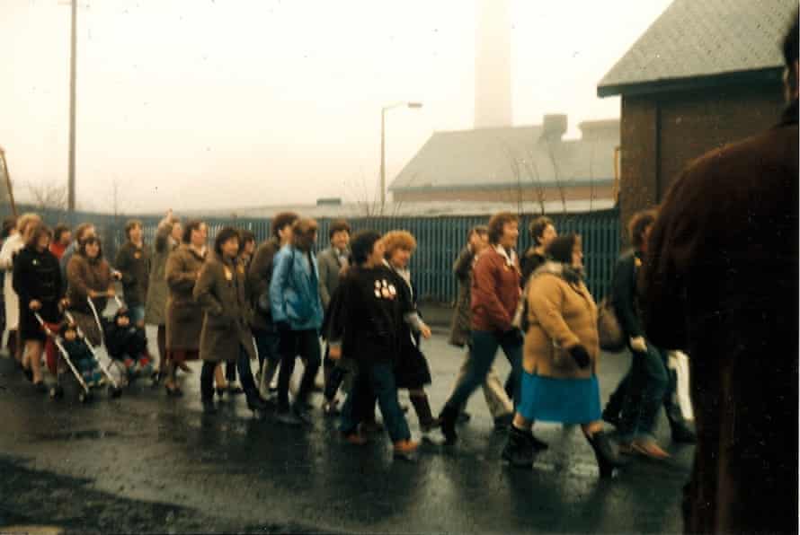 Silverwood striking miners wives and families march to the picket line in the miners’ strike