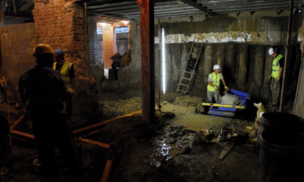 Construction work taking place in a basement in a house in Avenue Road, London