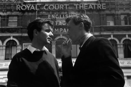 Angry young men … John Osborne (right) and actor Kenneth Haigh outside the Royal Court theatre in 1956.