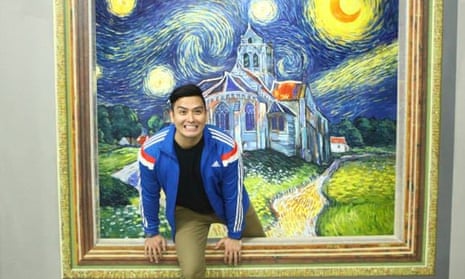 a visitor to Manila’s Art in Island selfie museum enjoys an intimate moment with Van Gogh.