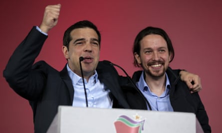 Alexis Tsipras (left), leader of Greece's Syriza party and now the country's prime minister, with Podemos leader Igelsias.
