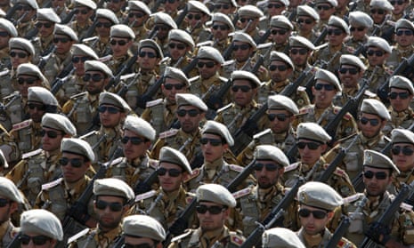 Iranian army members during a parade marking the anniversary of the start of the Iraq-Iran war.