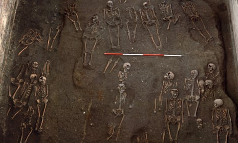 Some of the skeletons uncovered at cemetery below University of Cambridge.