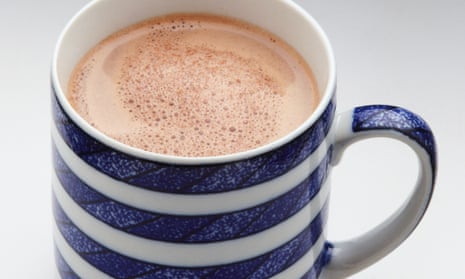 Hot chocolate in a stripy mug