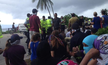 refugees on Nauru being stopped from walking by police
