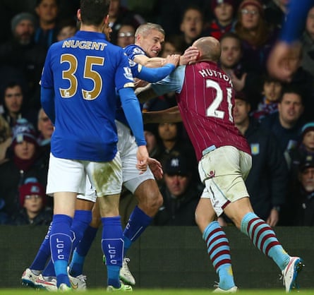 Hutton and Leicester's Paul Konchesky clash last December.