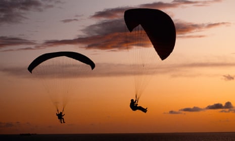 Parachuting at sunset