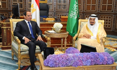 President Abdel Fatah al-Sisi in Riyadh on 1 march with Saudi Arabia's King Salman bin Abdulaziz Al Saud.
