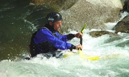 Canoeist in white water at Sort, Catalonia