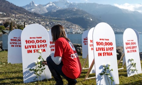 An Oxfam member during the 2014 Geneva peace talks on Syria. 