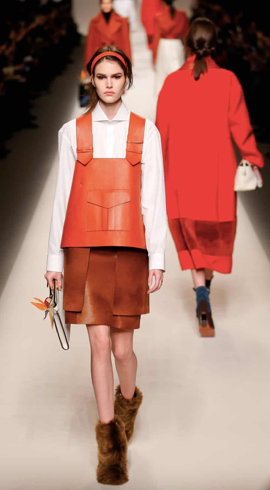 Leather aprons on the Fendi AW15 catwalk in Milan
