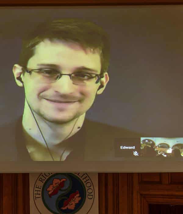 Edward Snowden on a livestream from Moscow.