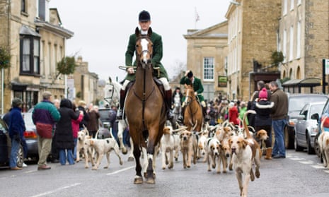 Hunting hounds are led through Chipping Norton, Oxfordshire.