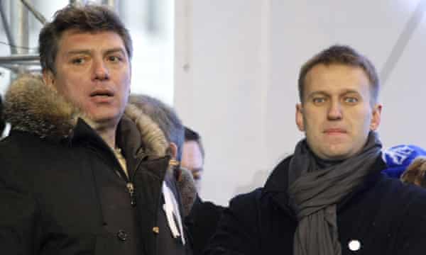 Alexei Navalny (right) and the late Boris Nemtsov at a protest rally in Moscow.