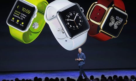 Tim Cook previews the Apple Watch at a media event in California last year.