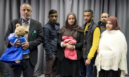 The families of Amira Abase and Shamima Begum at a Met police press conference on 22 February.