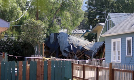 The collapsed roof in San Luis Obispo, Calif.