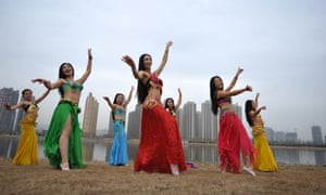 Women perform belly dancing in Taiyuan, China