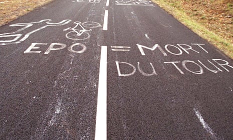 A message written by Tour de France spectators against doping scandals which rocked the tour in 1998