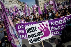 Paris, France  Protesters carry banners and signs at the march organised during the International Women's day