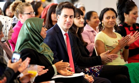 Labour leader Ed Miliband with women in Bradford in 2012