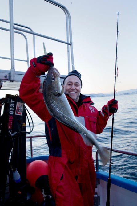 Chef Michel Roux Jr with his catch.