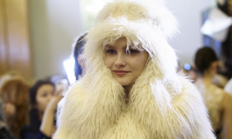 A model poses in one of Stella McCartney's 'fur-free fur' creations prior to the catwalk show.