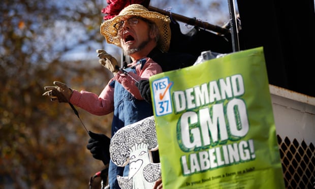 Jonathan Youtt, of Oakland, performs a puppet show during a rally in support of the state's upcoming Proposition 37 ballot measure in San Francisco, California October 6, 2012. The initiative, commonly known as the California Right to Know Genetically Engineered Food Act, would require mandatory labeling of genetically-modified raw and processed food products and prohibit products containing such to be called natural.