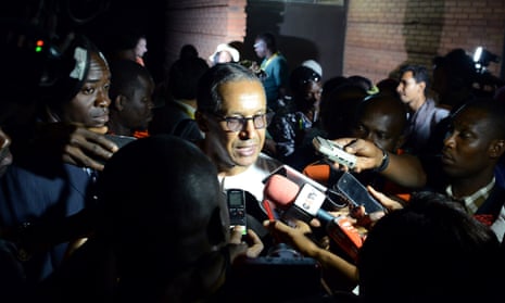 Mauritanian director Abderrahmane Sissako speaks to the press before the screening of Timbuktu