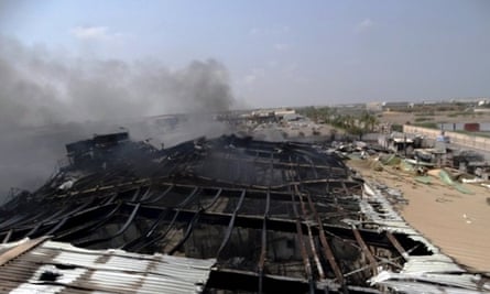 A milk factory hit by an air strike in Houdieda on Wednesday.