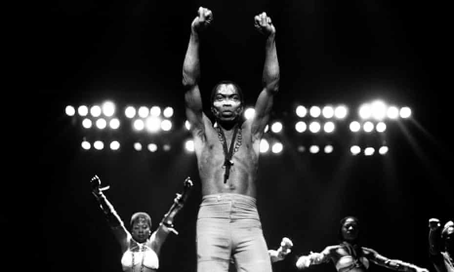 Fela Kuti, onstage in Detroit, 1986.
