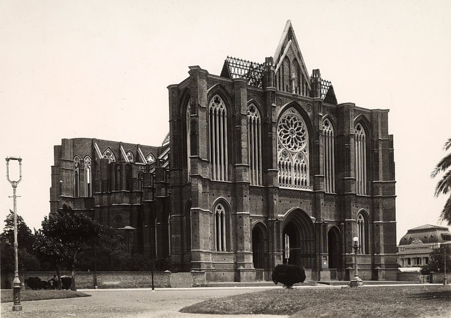 The cathedral under construction in 1910. The spires were not completed until the 1990s.