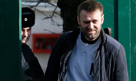 Alexei Navalny, Russian opposition leader, leaves a detention centre in Moscow.