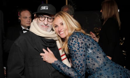 Larry Kramer with film star Julia Roberts backstage at the Emmy awards last year.