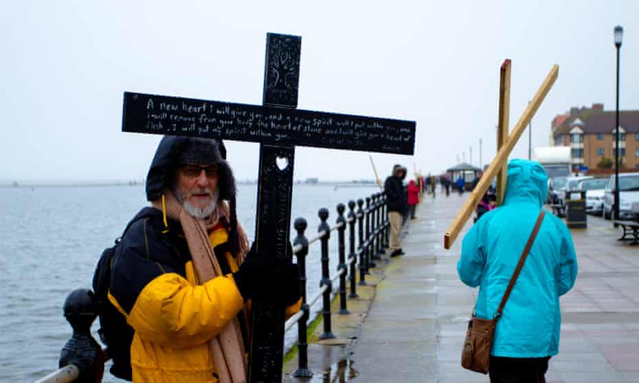 Christians in West Kirby, Wirral, gather for their annual Good Friday pilgrimage at the Marine lake.
