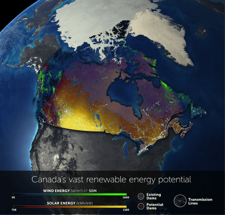 Renewable energy potential in Canada.