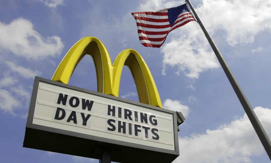 FILE- This May 2, 2012, file photo shows a sign advertising job openings outside a McDonalds restaurant in Chesterland, Ohio. McDonald's on Wednesday, April 1, 2015 said it's raising pay for workers at its company-owned U.S. restaurants, making it the latest employer to sweeten worker incentives in an improving economy. (AP Photo/Amy Sancetta, File)