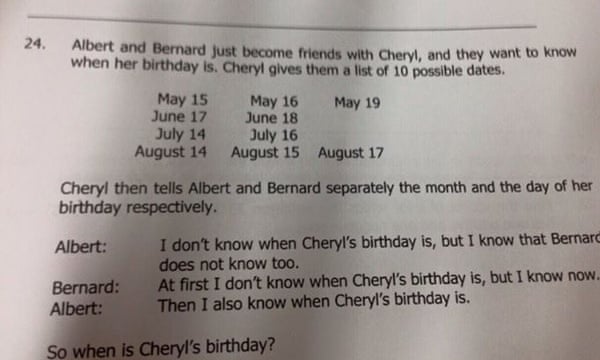 How To Solve Albert Bernard And Cheryl S Birthday Maths Problem Alex Bellos The Guardian How To Solve Albert Bernard And Cheryl S Birthday Maths Problem Alex Bellos The Guardian