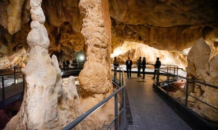 Materials used to build the replica cave mimic the original's limestone walls.